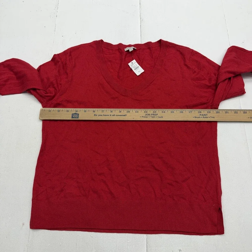 Talbots Sweater Womens Petite PL Red V Neck Long Sleeve Tight Knit Pullover
